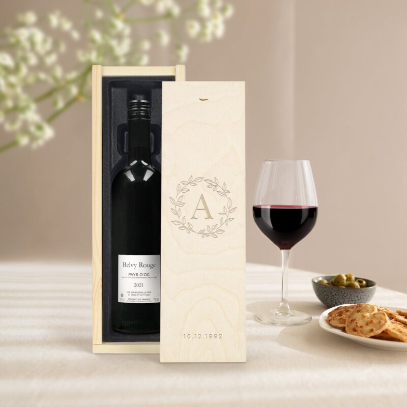Bild von   rotwein belvy kiste mit gravjpg | 🌟 Gravur nach Wunsch 🪄