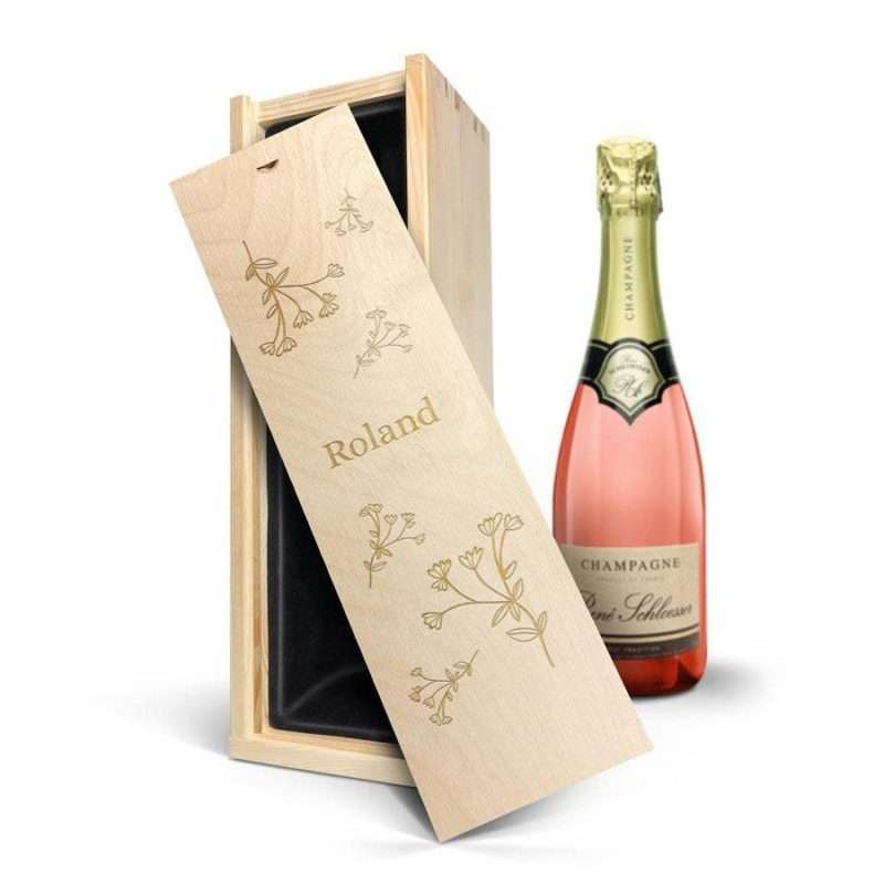 Bild von Rosé Champagner personalisieren gravierte Holzkiste René Schloesser ml | 🔮 Gravur nach Wunsch 🌟
