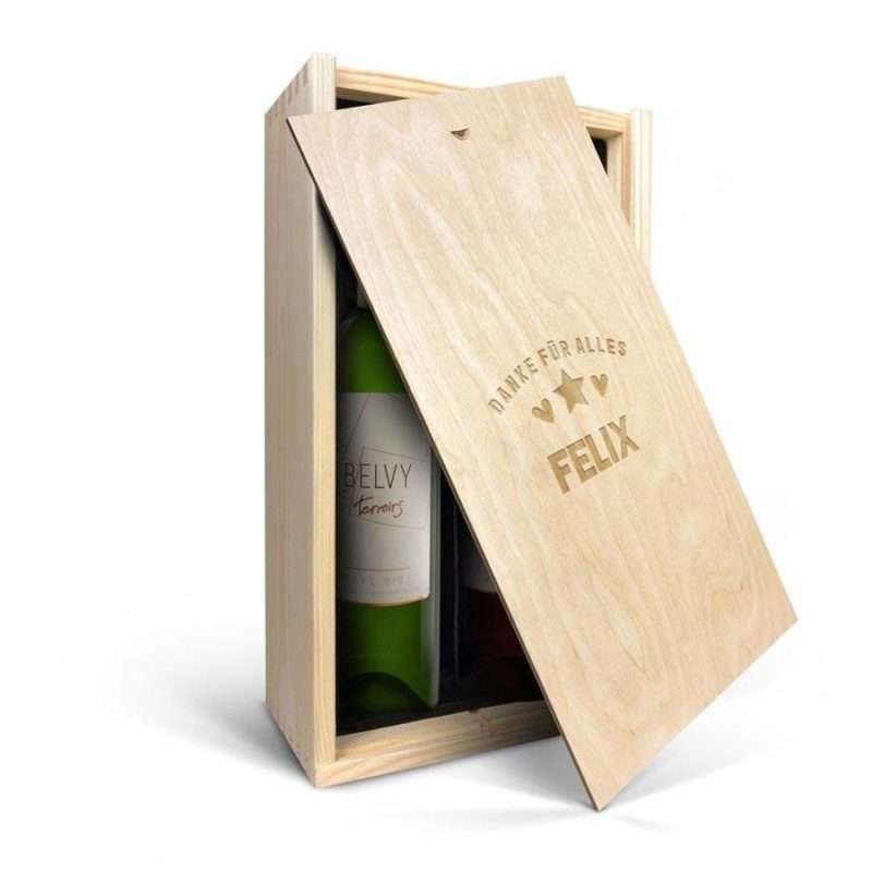 Bild von Wein Geschenkset Belvy Weiß Rot Kiste mit Gravur | 🔮 Gravur nach Wunsch 🌟