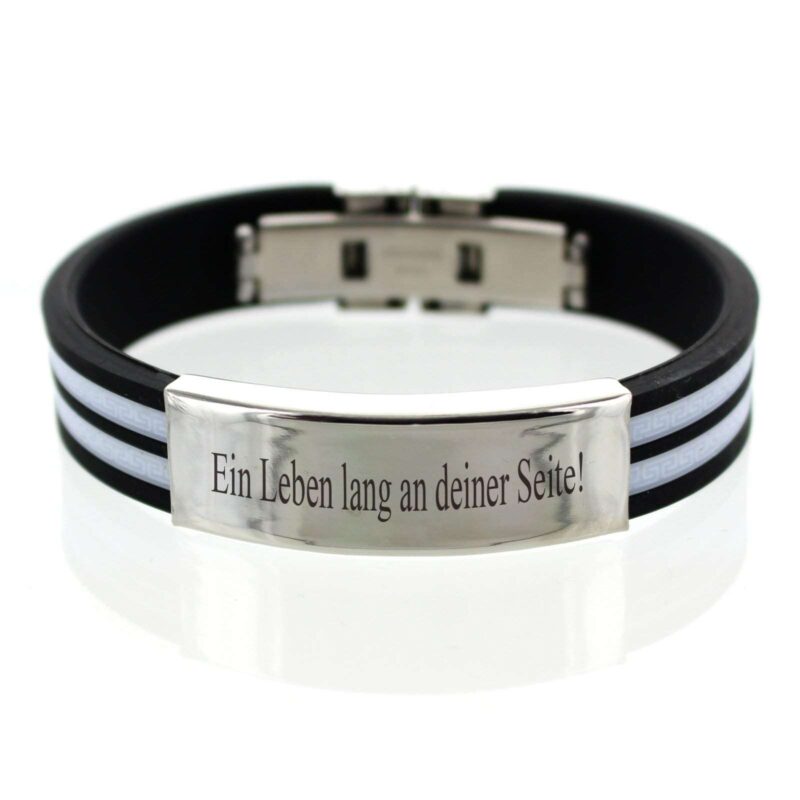 Bild von   kautschuk armband mit edelstahjpg | 🌟 Gravur nach Wunsch 🪄