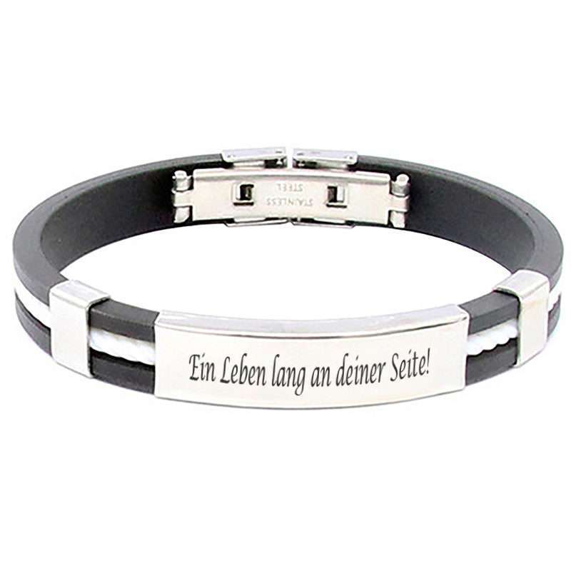 Bild von   kautschuk armband mit edelstahjpg | 🌟 Gravur nach Wunsch 🪄
