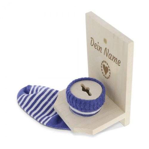Sparstrumpf blau mit Namen (Gravurmaß 6x5 cm)