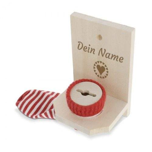Sparstrumpf rot mit Namen (Gravurmaß 6x5 cm)
