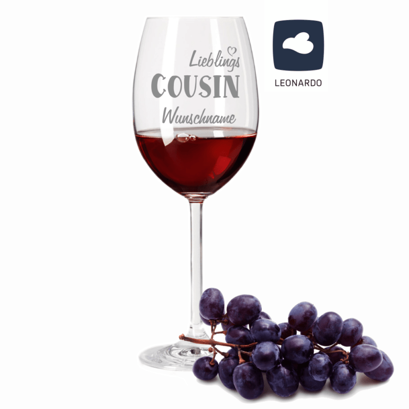 Bild von Rotweinglas von Leonardo Lieblings Cousin mit Wunschnamen | 🔮 Gravur nach Wunsch 🌟