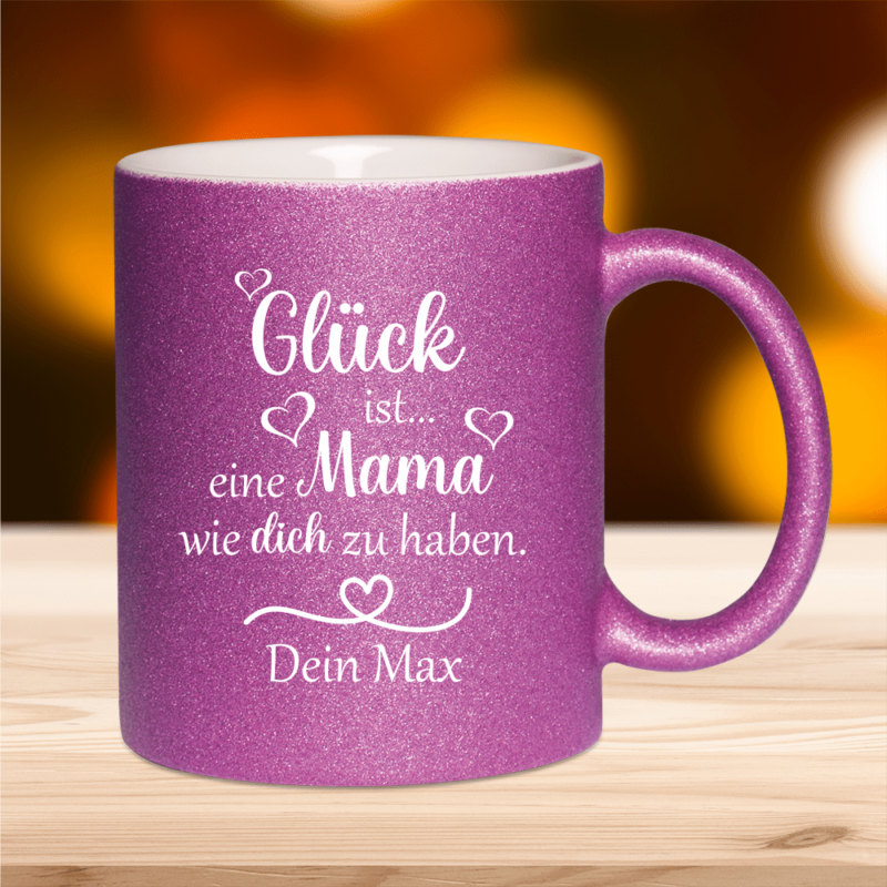 Bild von   glitzer tasse glueck ist eipng | 🌟 Gravur nach Wunsch 🪄