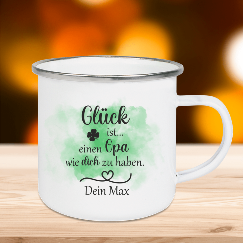 Bild von   emaille tasse glueck ist eipng | 🌟 Gravur nach Wunsch 🪄