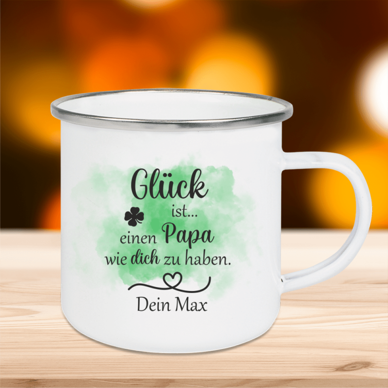 Bild von   emaille tasse glueck ist eipng | 🌟 Gravur nach Wunsch 🪄