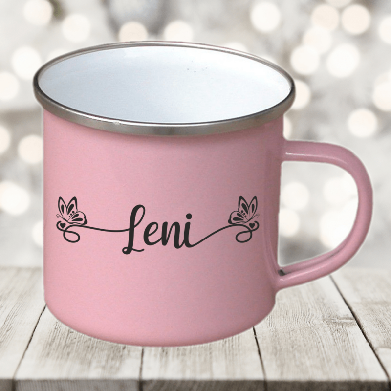 Bild von   emaille kindertasse rosa mit npng | 🌟 Gravur nach Wunsch 🪄