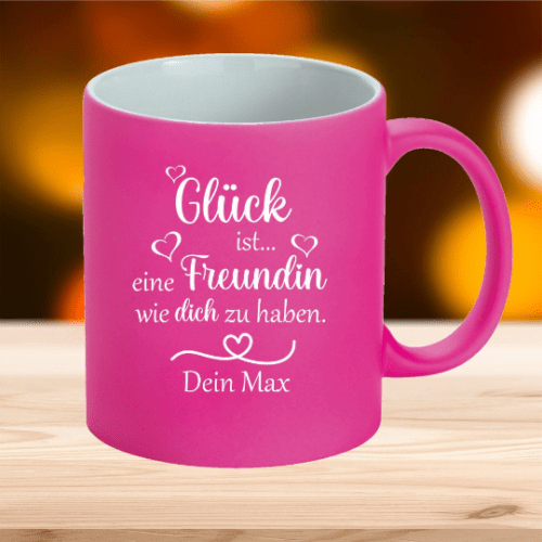 Neonfarbene Tasse Glück ist... eine Freundin wie dich zu haben mit...