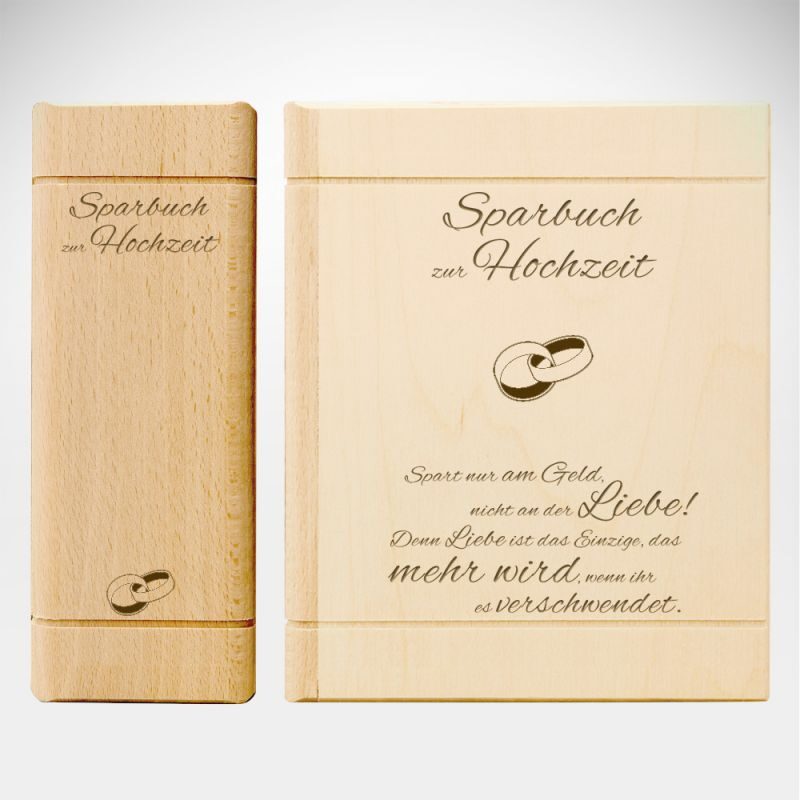 Bild von Spardose Buch aus Holz zur Hochzeit mit Spruch | 🔮 Gravur nach Wunsch 🌟