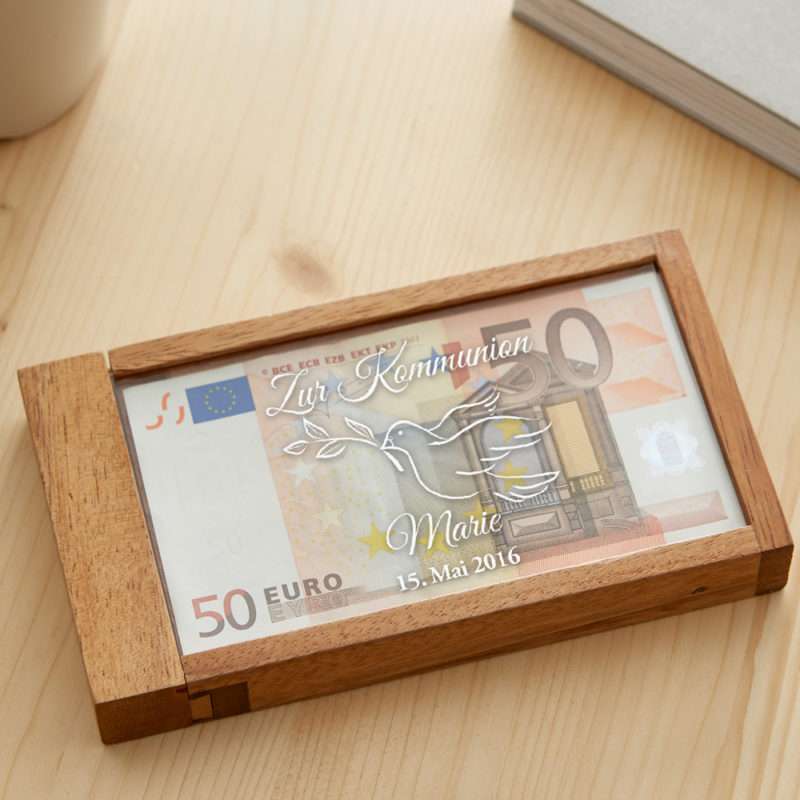 Bild von Magische Geldgeschenkbox mit Gravur zur Kommunion | 🔮 Gravur nach Wunsch 🌟