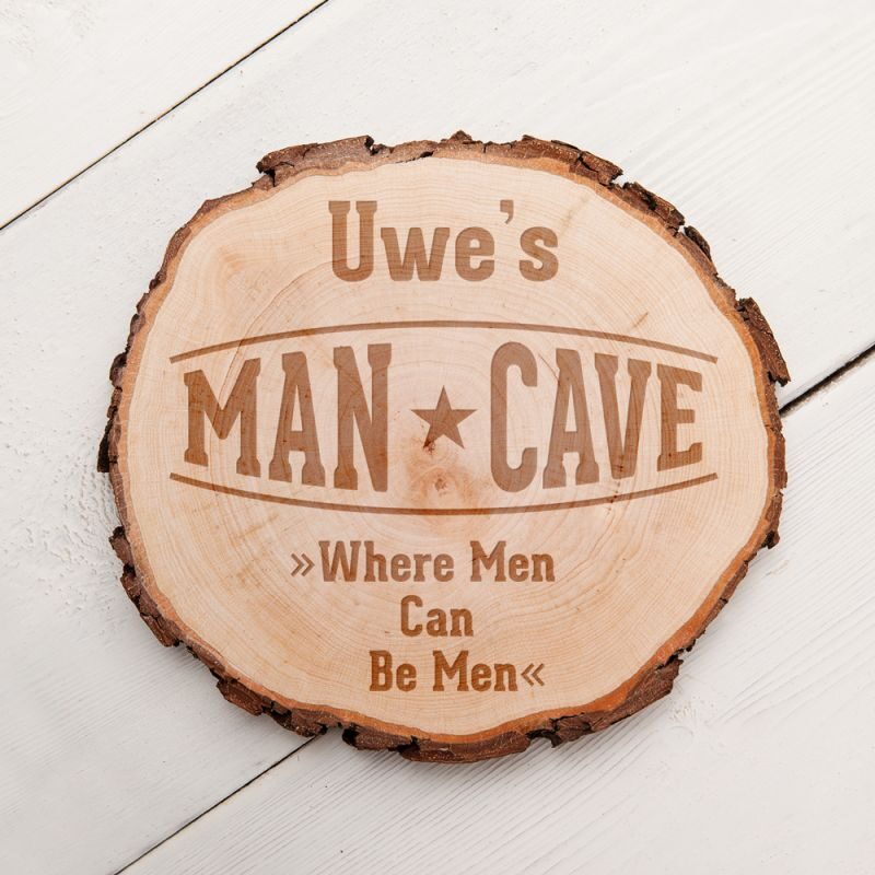 Bild von Baumscheibe mit Gravur für Männer Man Cave | 🔮 Gravur nach Wunsch 🌟