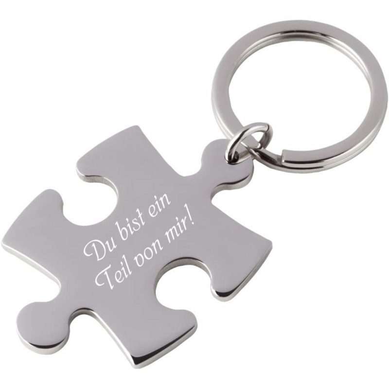 Bild von Edelstahl Schlüsselanhänger mit Gravur Puzzle silber | 🔮 Gravur nach Wunsch 🌟
