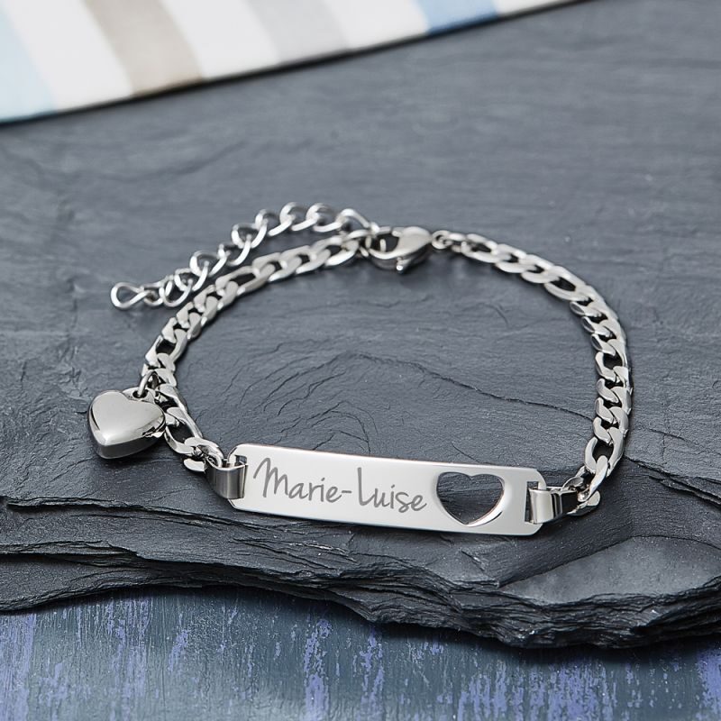 Bild von Armband mit Gravur Name Herz Silber personalisiert | 🔮 Gravur nach Wunsch 🌟