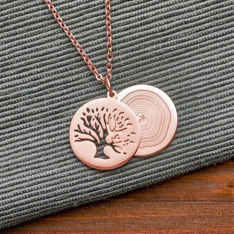 Bild von Halskette mit Gravur Baum und Jahresringe Roségold personalisiert | 🔮 Gravur nach Wunsch 🌟
