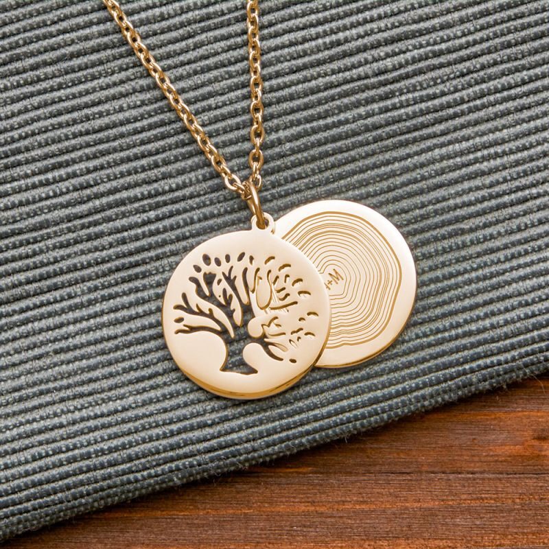 Bild von Halskette mit Gravur Baum und Jahresringe Gold personalisiert | 🔮 Gravur nach Wunsch 🌟