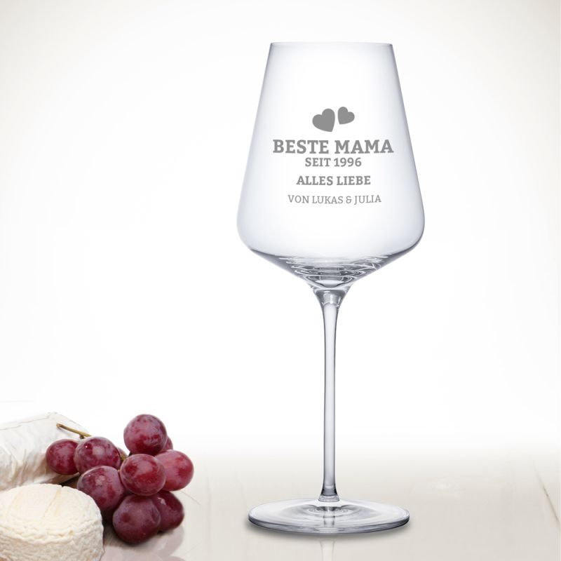 Bild von Weinglas mit Gravur Beste Mama seit Personalisiert | 🔮 Gravur nach Wunsch 🌟