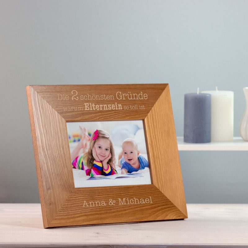 Bild von Bilderrahmen aus Holz mit Gravur Elternsein personalisiert | 🔮 Gravur nach Wunsch 🌟
