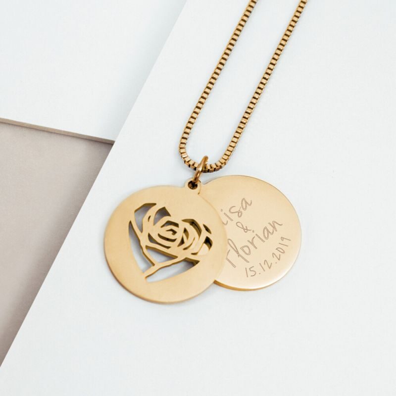 Bild von Herzkette mit Gravur Namen und Datum Gold personalisiert | 🔮 Gravur nach Wunsch 🌟