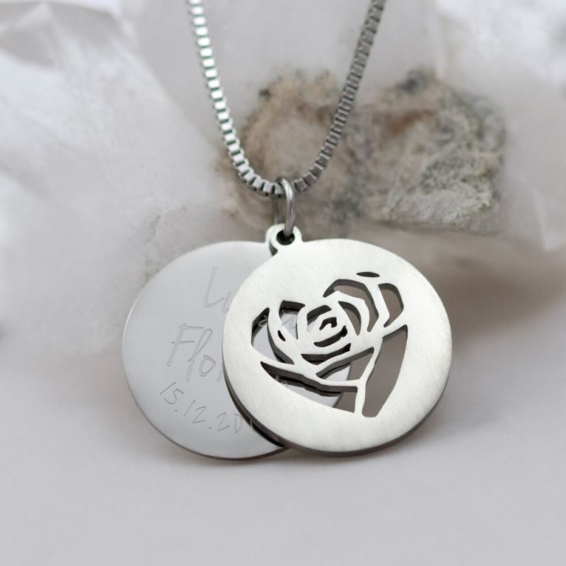 Bild von Herzkette mit Gravur Namen und Datum Silber personalisiert | 🔮 Gravur nach Wunsch 🌟