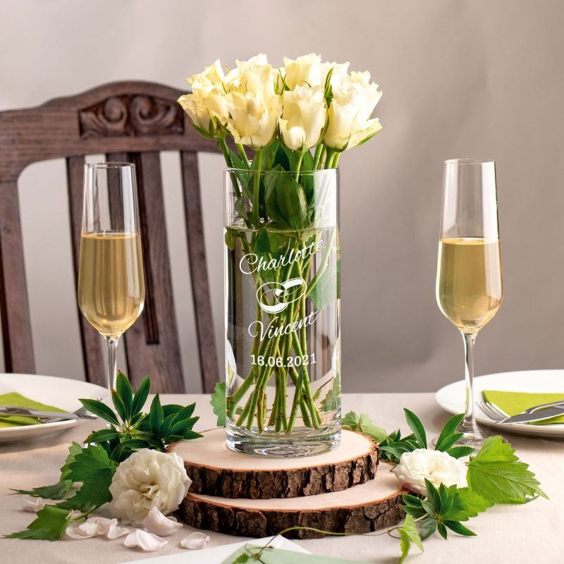 Bild von Runde Vase mit Gravur zur Hochzeit Ringe | 🔮 Gravur nach Wunsch 🌟
