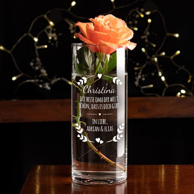 Bild von Runde Vase mit Gravur für die Beste Oma | 🔮 Gravur nach Wunsch 🌟