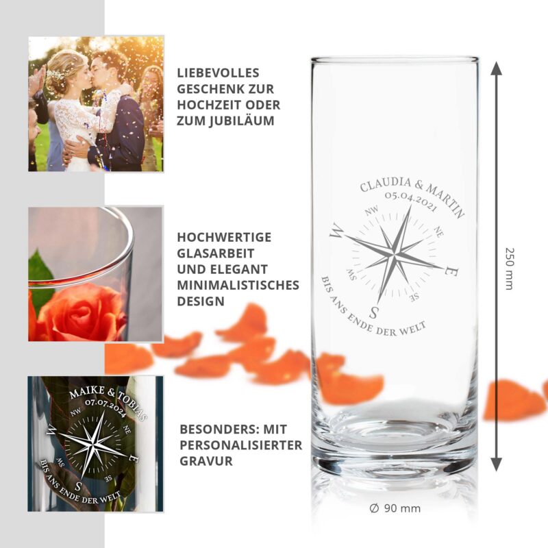 Bild von   runde vase mit gravur kompasjpg | 🌟 Gravur nach Wunsch 🪄