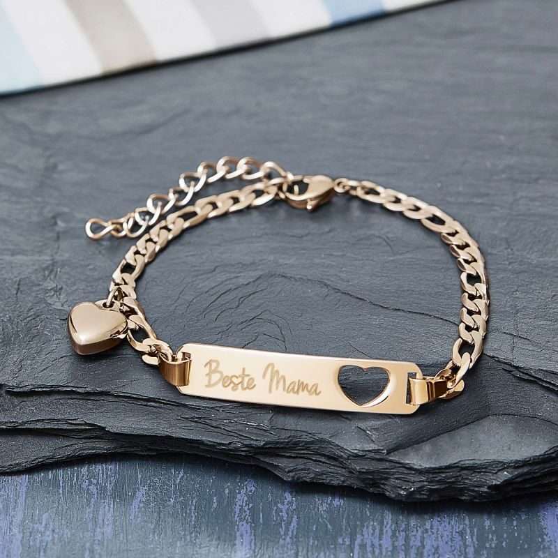 Bild von Gold Armband mit Gravur für Beste Mama Herzstanze | 🔮 Gravur nach Wunsch 🌟