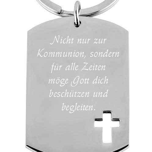Edelstahl Schlüsselanhänger mit Gravur Dog-Tag Kreuz
