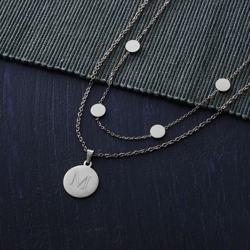 Bild von Set Layering Kette und Halskette mit Anhänger Initial Silber | 🔮 Gravur nach Wunsch 🌟