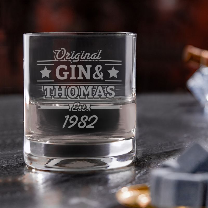 Bild von Ginglas mit Gravur Gin und Geburtstag Personalisiert | 🔮 Gravur nach Wunsch 🌟