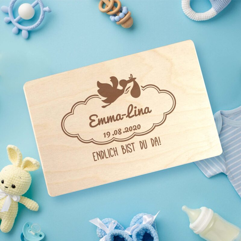 Bild von   keepsake box geburt storchjpg | 🌟 Gravur nach Wunsch 🪄