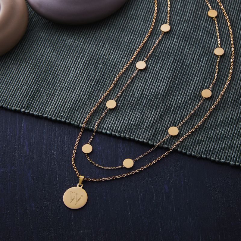 Bild von Bundle Layering Kette Kette Kreis S Gold Initial Personalisiert | 🔮 Gravur nach Wunsch 🌟