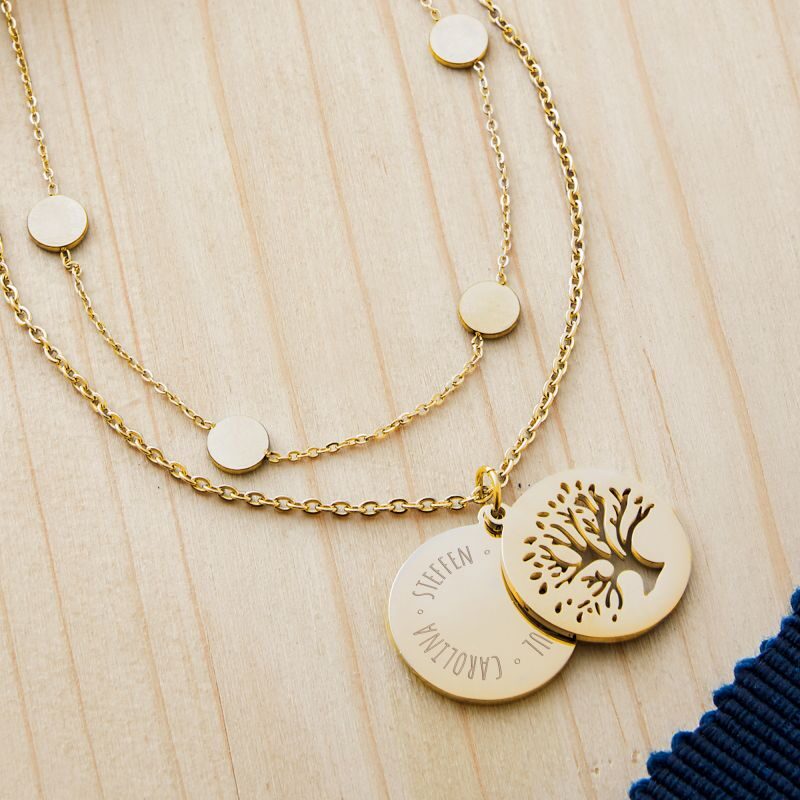 Bild von Set Layering Kette und Halskette Baum Gold Personalisiert | 🔮 Gravur nach Wunsch 🌟