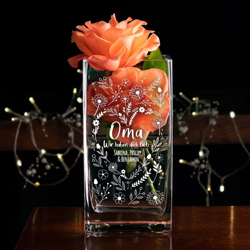 Bild von Vase aus Glas mit Gravur für Oma Personalisiert | 🔮 Gravur nach Wunsch 🌟