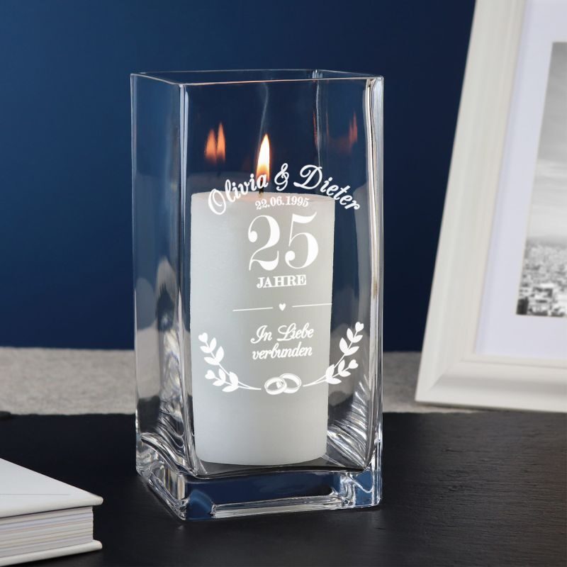 Bild von Vase mit Gravur Silberhochzeit Personalisiert | 🔮 Gravur nach Wunsch 🌟