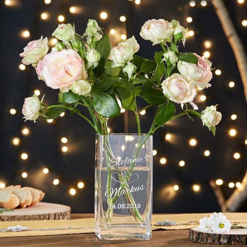Bild von Vase mit Gravur zur Hochzeit Herzen | 🔮 Gravur nach Wunsch 🌟