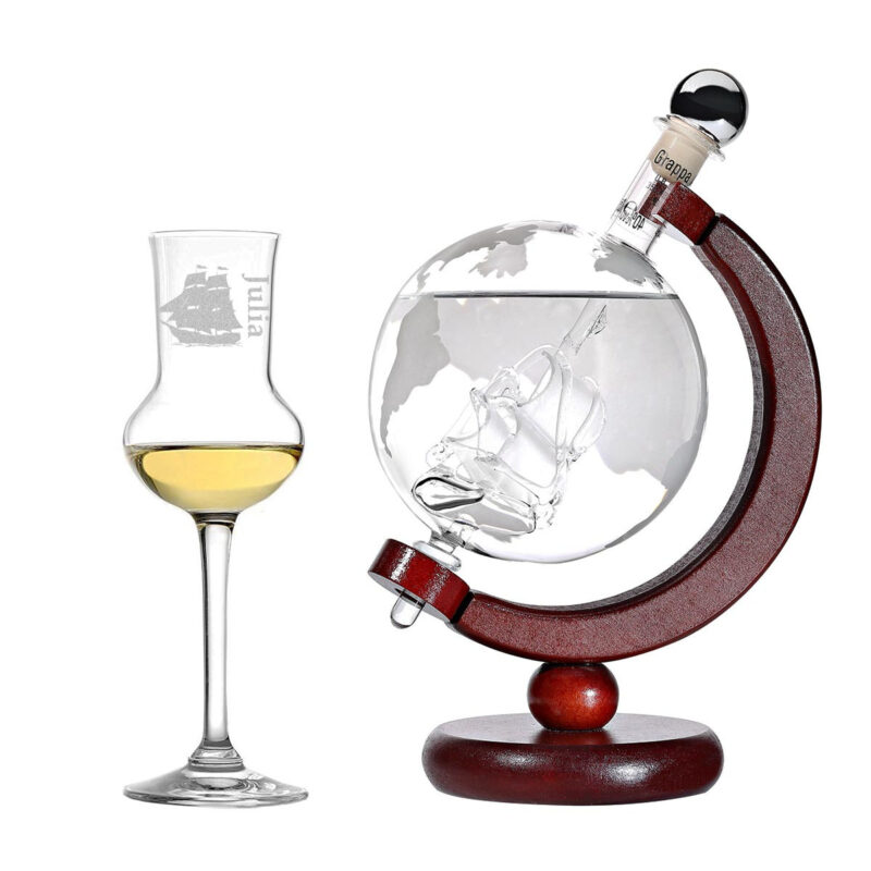 Bild von teiliges Globus Grappa Set mit Gravur | 🔮 Gravur nach Wunsch 🌟