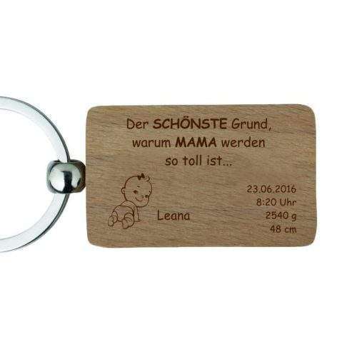Holz-Schlüsselanhänger mit Gravur -Zur Geburt für Mama