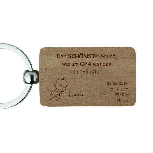 Holz-Schlüsselanhänger mit Gravur -Zur Geburt für Opa