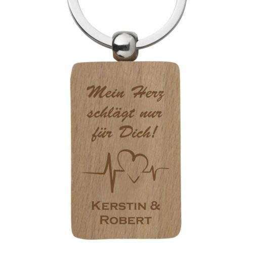 Holz-Schlüsselanhänger mit Gravur- Heartbeat