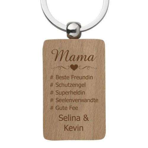 Holz-Schlüsselanhänger mit Gravur Hashtag-Mama