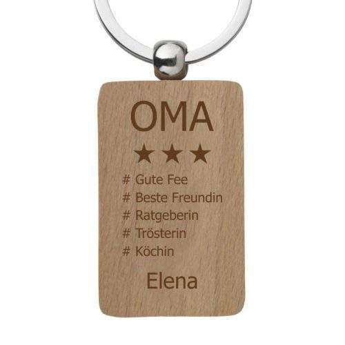 Holz-Schlüsselanhänger mit Gravur Hashtag-Oma