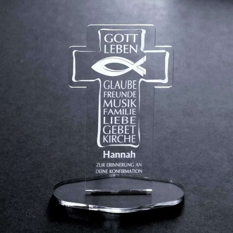 Bild von Acryl Kreuz mit Deiner Namensgravur Zur Konfirmation | 🔮 Gravur nach Wunsch 🌟