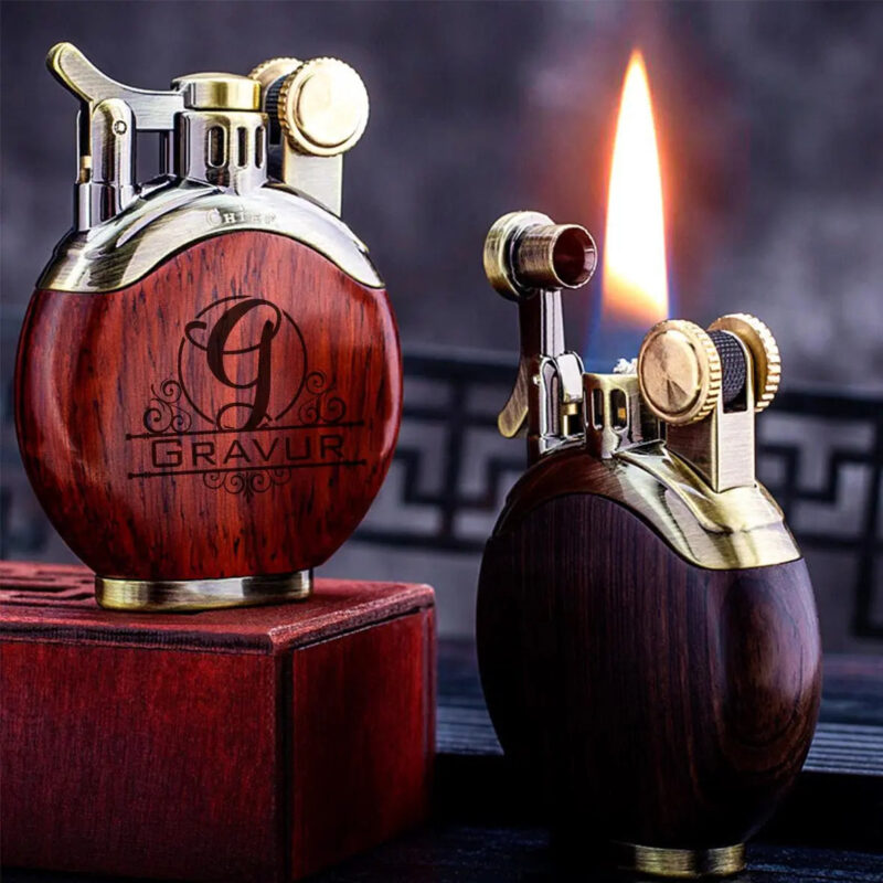 Bild von Luxus Benzinfeuerzeug Retro 1 aus Holz mit Ihrer Gravur | 🔮 Gravur nach Wunsch 🌟