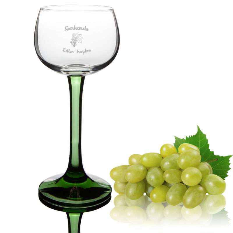Bild von Elsässer Weinglas Weinkelch hoch 160ml grüner Fuß Wunschgravur | 🔮 Gravur nach Wunsch 🌟