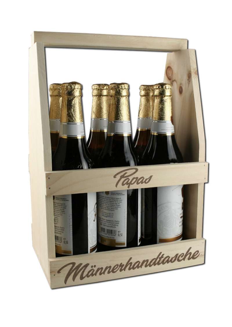 Bild von Männerhandtasche Gravur Bierträger Holz Flaschenträger Herrenhandtasche gravieren | 🔮 Gravur nach Wunsch 🌟