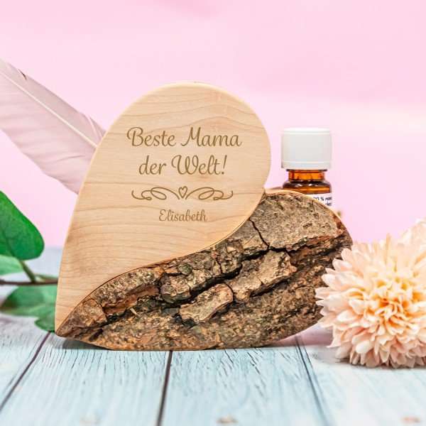 Bild von Holz Herz mit Duftöl Beste Mama mit Personalisierung | 🔮 Gravur nach Wunsch 🌟