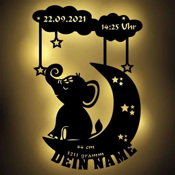 Bild von Nachtlicht Mond und Elefant mit Personalisierung | 🔮 Gravur nach Wunsch 🌟