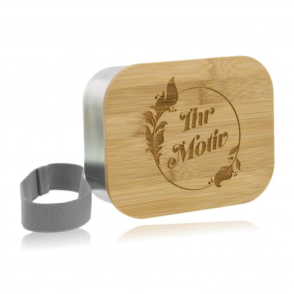 Bild von Lunchbox aus Edelstahl mit Bambusdeckel und Verschluss inkl individueller | 🔮 Gravur nach Wunsch 🌟